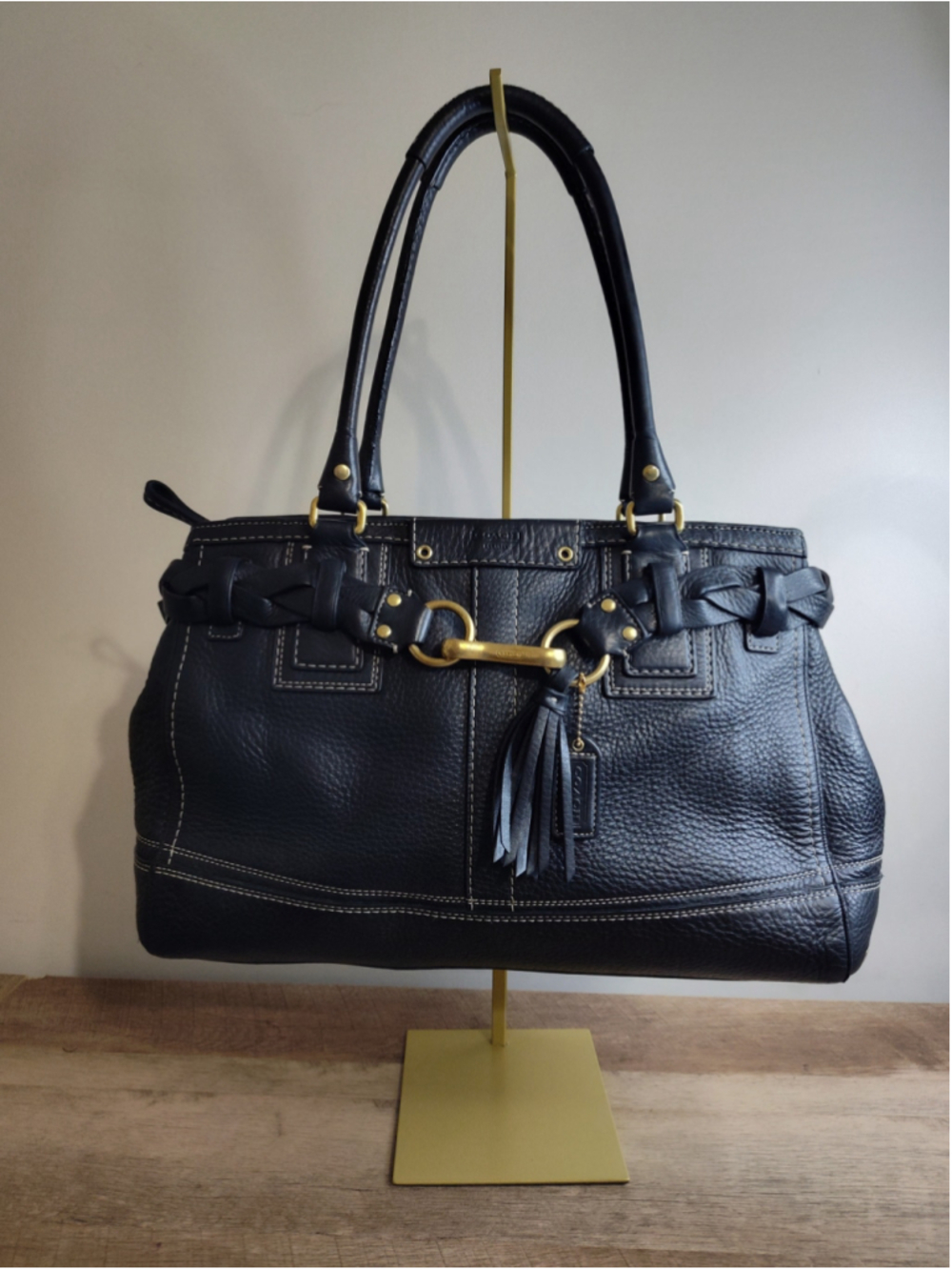 Women's Coach Black Leather Tote Bag One Size